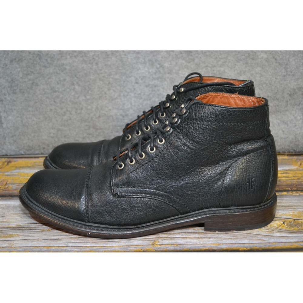 Frye Boots Mens 10.5 D Black Leather Cap Toe Combat Lace Up Casual Ankle 4001 - Picture 6 of 16